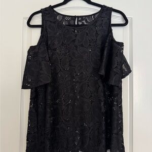 Elegant Black Lace Cold Shoulder Top